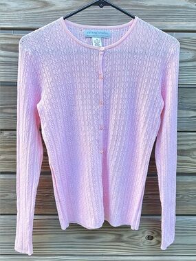Sutton Studio Rose Pink Pointelle Button Down Cardigan Cotton Blend Women’s SZ S